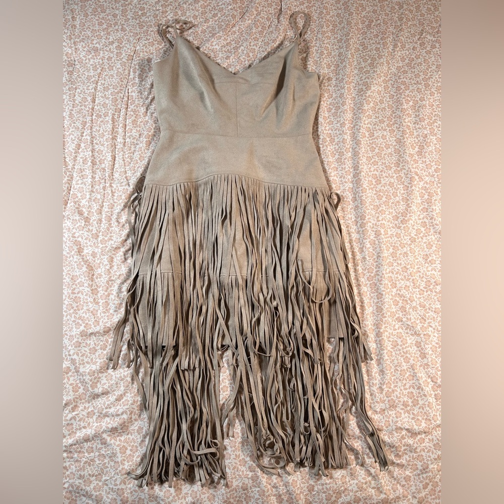 BCBGMaxAzria Beige Fringe Mini Dress